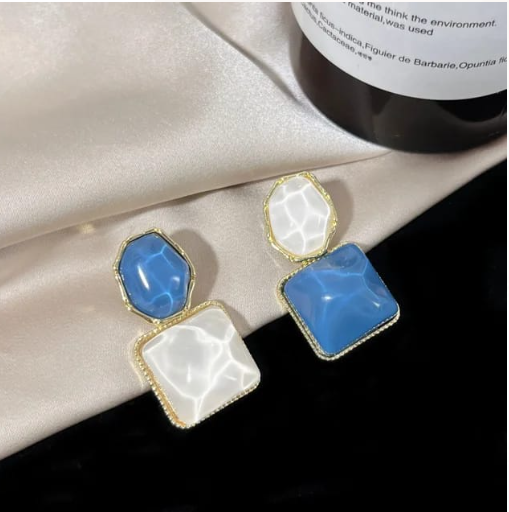 Blue & white stone earrings