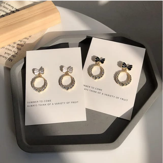 Minimal bow crystal earrings