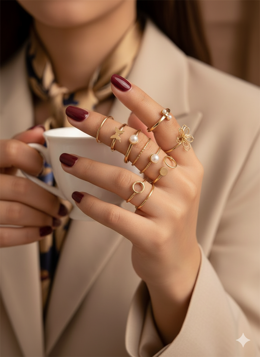 Set of 9 Gold plated Rings